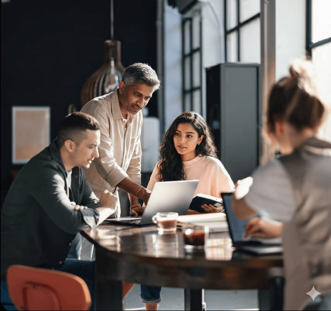 Team collaborating at a table