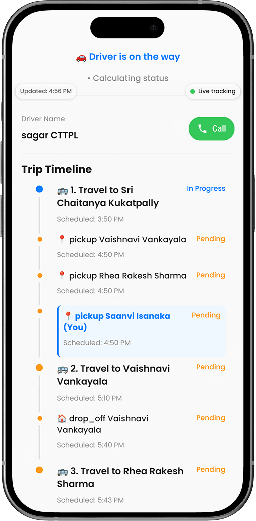 Safe arrival alerts screen